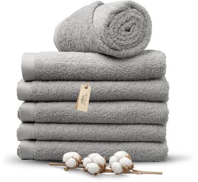 Miss Towels 70x140 Handdoeken Set 6 st. - 5 sterren Hotelkwaliteit - Badtextiel - Luxe Badhanddoeken - Zachte Badlakens - Licht Grijs - Made in Portugal