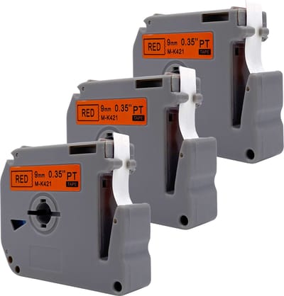 DULA Brother Compatible label tape- M-K421 - 3 cassettes - Brother P-Touch - Zwart op rood - 9mm x 8m