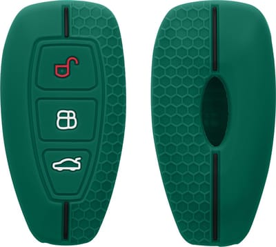 kwmobile autosleutel hoesje geschikt voor Ford 3-knops autosleutel Keyless Go hoes - Siliconen autosleutel behuizing - Auto sleutel case met honingraat - Sleuteletui in donkergroen / zwart