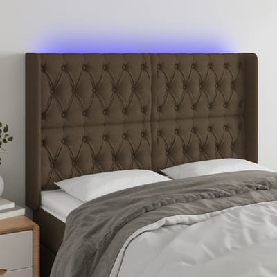 vidaXL - Hoofdbord - LED - 147x16x118/128 - cm - stof - donkerbruin