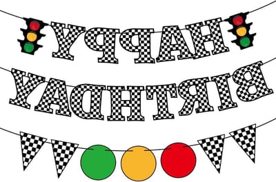 Feestelijke Banners voor Racers, Voorgeassembleerde Verjaardagsbanner met Verkeerslichten en Vlaggen voor Muur, Deur en Raam Decoraties voor Kinderfeestje en Transportthema