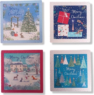 50 Luxe Vierkante Kerst- en Nieuwjaarskaarten - 10x10cm - Gevouwen kaarten met enveloppen