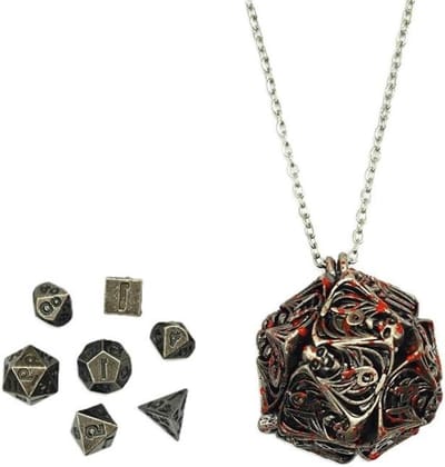 Mini Metalen Dobbelstenen - Schedel Ketting Set - RPG Spel Gebruik - Draagbare Holle Koffer - 7 Stuks Set - Bloedig