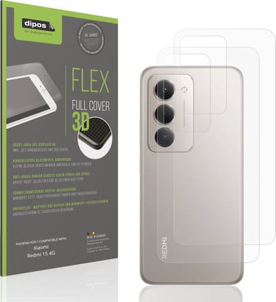 dipos FLEX – 2x Matte Screenprotector geschikt voor Xiaomi Redmi 15 4G Rückseite | Volledige Schermbescherming | Case-Friendly