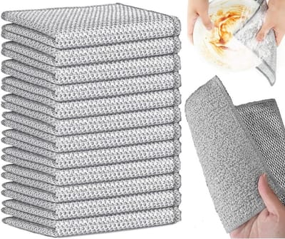Draadvaatdoek - 12 Stuks - 30x30 cm - Draadvaatdoeken - Krasvrij - Nat en droog - Dubbellaags - Herbruikbaar - Zilverdraaddoeken - Voor het reinigen van servies, spoelbakken, werkbladen, kookoppervlakken