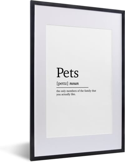 Fotolijst incl. Poster - Quotes - Pets - Huisdieren definitie - Spreuken - Woordenboek - 40x60 cm - Posterlijst