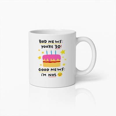 Grappige 30ste Verjaardag Mok – "Slecht Nieuws Jij Bent 30, Goed Nieuws Ik Niet" – Hilarisch Cadeau voor Vrienden, Mannen & Vrouwen