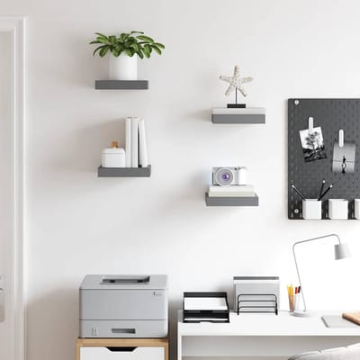 vidaXL - Wandschappen - zwevend - 4 - st - 23x23,5x3,8 - cm - MDF - hoogglans - grijs