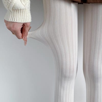 Collants rayés pour femmes Automne Hiver Élastiques Basiques Collants Couleur unie Rétro Super extensibles Collants Bas One Size white