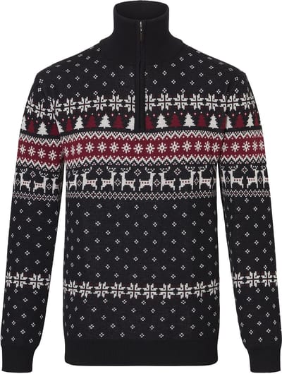 Apollo Heren Kersttrui Zip Met Kerst Print Zwart - Maat XXL