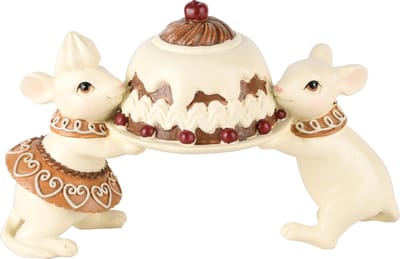 Dekoratief | Muisjes m/taart, wit/bruin, resina, 14x7x9cm | A245412