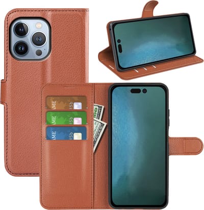 MobyDefend Hoesje - Geschikt voor iPhone 14 Pro - Kunstleren Wallet Book Case (Sluiting Voorkant) - Bruin