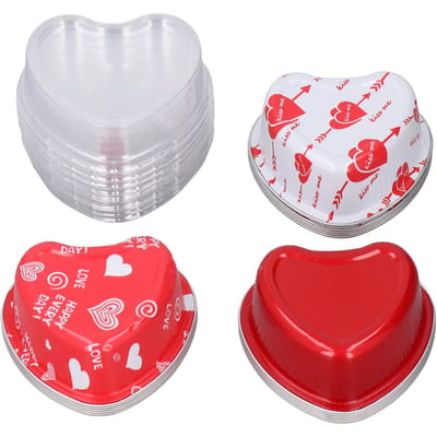 15 STUKS Hart Aluminiumfolie Cakevorm met Transparante Deksel Dessert Bakvorm voor Bruiloften Valentijn L(for 6.5-9kg)