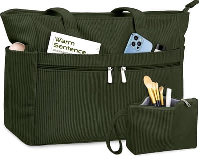 Corduroy Tote Bag - Grote Schoudertas - Dagelijks Gebruik - Met Rits en Vak - Grote Capaciteit - Bruin