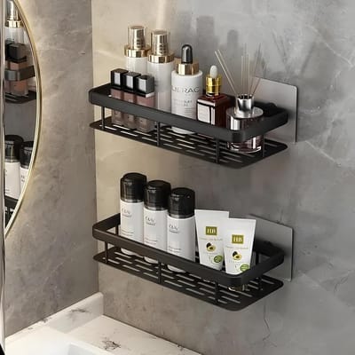 Ruimtebesparende Multifunctionele Wandplanken voor Badkamer en Keuken - Stijlvolle Opbergrekken in Zwart