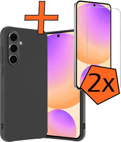 Hoes - Met 2x Screenprotector - Geschikt voor Samsung Galaxy S24 FE - Sterk & Shockproof - Back Cover - Siliconen Case - Telefoon Hoes - Zwart