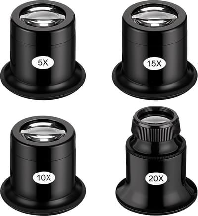 Daity Vergrootglas Set voor Horlogemakers en Juweliers - 4 Stuks Met Oculair Glas en Vergrotingsfactoren (5x, 10x, 15x, 20x)