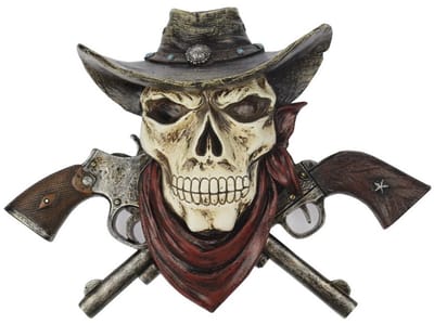 Cowboy schedel met pistolen beeld - muurdecoratie - Pistool - Skull - Decoratie - Woonaccessoires - 22cm Hoog