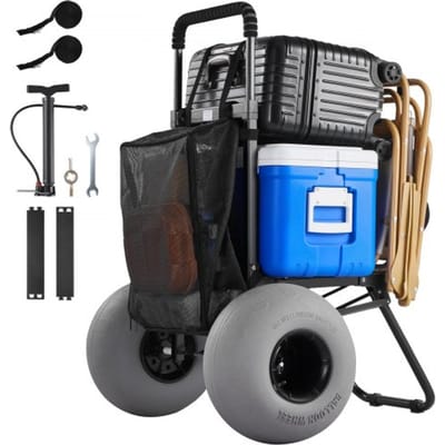 VEVOR strandkar met ballonbanden (30 cm), opvouwbare strandtrolley met in 4 standen verstelbare schuimrubberen handgreep en pomp, handkar (draagvermogen 75 kg), strandkar ideaal voor kamperen en vissen