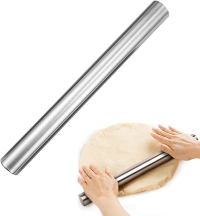 Deegroller van roestvrij staal - Deegroller - Bakroller - Holle deegroller - Materiaal roestvrij staal - Gemakkelijk schoon te maken - Bakgereedschap - 25 * 2,5 * 2,5 cm - Geschikt voor bakken, pizza, pasta, deeg, koekjes - Zilver