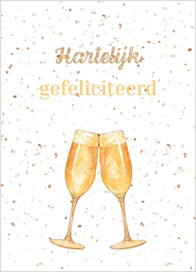 Wenskaart hartelijk gefeliciteerd met champagneglazen en confetti – 10x15 cm – verjaardagskaart – 400 grams papier – inclusief kraft envelop