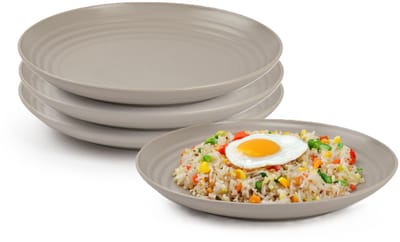 Plasticforte Rond bord/camping bord - 4x - D20 cm - taupe - kunststof - onbreekbaar - servies