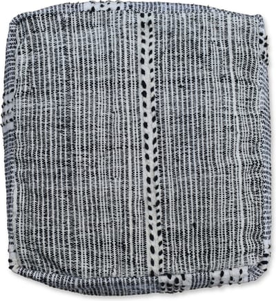 Handgeweven Zanafi Kelim Vloerkussen - Groot 60x60 CM - Uniek en stijlvol - ''Wit en Zwart'' Ongevuld