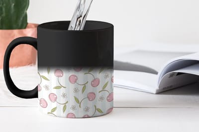 Magische Mok - Foto op Warmte Mokken - Koffiemok - Patronen - Kersen - Sakura - Magic Mok - Beker - 350 ML - Theemok