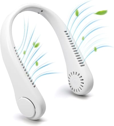 Portable Neck Fan, 1200mAh Rechargeable Wearable Personal Fan with 3-Speed & 360° Rotatable Dual Fan, Hands-Free Bladeless Cooling Fan for Travel Office Outdoor, Gift for Men Women (White)