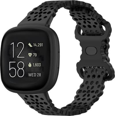 Strap-it Smartwatch bandje - siliconen bandje met patroon - geschikt voor Fitbit Versa 3 / Versa 4 / Sense / Sense 2 - zwart