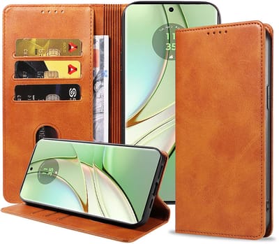 Geschikt voor Motorola Edge 40 Telefoonhoesje Kunstleer met Magnetische sluiting en Pasjeshouder Bookcase met Klepje - Walletcase with Cardslot - Bruin - Smartphonica geschikt voor Motorola Edge 40