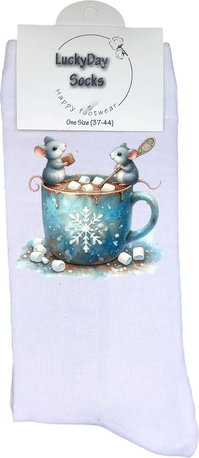 Muis - Opkikker - Grappige sokken - Valentijn cadeau - Verjaardag cadeau - Sint cadeau - Leuke sokken - Vrolijke sokken - Cadeautje - Grappig cadeau - Warme choco - Kerstcadeau - Vaderdag - Moederdag - Socks maken Happy - Marshmallow - Winter - 37-44