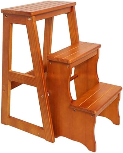 Opvouwbare trapkruk - Houten opstap - Klusjes in huis - Stevig grenenhout - 64 cm hoog - Natuurlijk hout