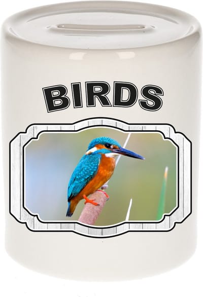Dieren liefhebber ijsvogel spaarpot 9 cm jongens en meisjes - keramiek - Cadeau spaarpotten vogels liefhebber