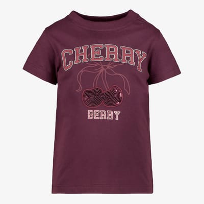 TwoDay meisjes T-shirt met kersen en pailletten rood - Maat 92