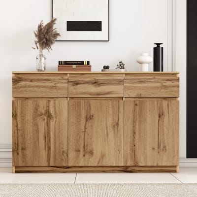 Dressoir - 135x40x81 cm - Met 3 Deuren En 3 Laden - Grote Opbergruimte - Hout - Natuur