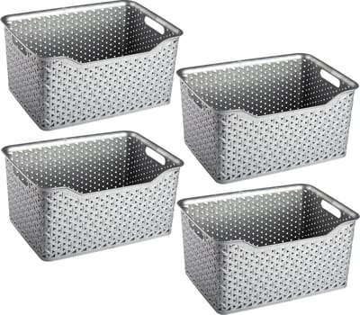 Plasticforte opbergmand/kastmandje - 4x - 18 liter - zilver - kunststof - 29 x 39 x 19 cm