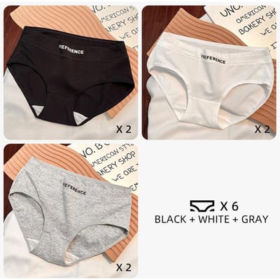 Ensembles de 6 pièces Culottes Antibactériennes en Coton Pur pour Femmes Slips de Sport Haute Élasticité Sous-vêtements Doux Respirants d'Été Lingerie M 40-50kg&6pcs white