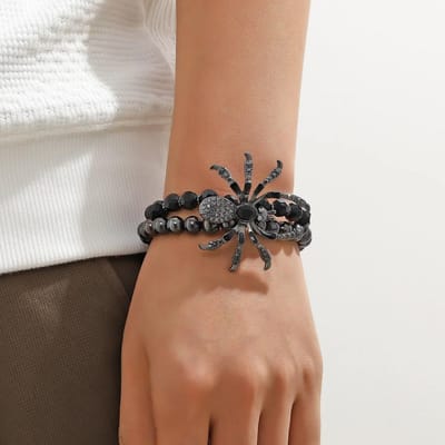 Gotische Zwarte Spinnenkralen Armband voor Vrouwen Mannen Unieke Spinnenweb Bedel Handgemaakte Sieraden Vriendschapscadeaus Accessoires gray