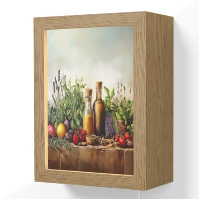 Wandlamp 15x20 cm - Oplaadbaar - Stilleven - Kruiden - Specerijen - Fruit - Kleurrijk - Wandlampen binnen woonkamer - Slaapkamer lamp met kabel - Decoratieve nachtlamp - Vloerlamp snoer