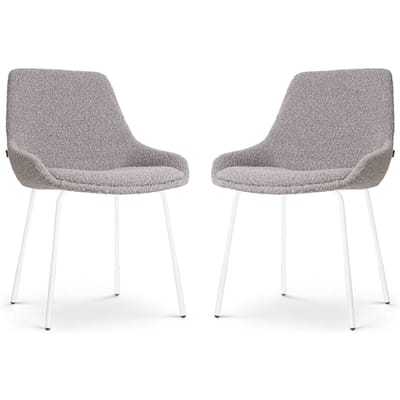 Nolon Nora-Isa Eetkamerstoelen Set van 2 Bouclé Taupe - Stof - Wit Onderstel - Design - Scandinavisch - Comfortabel