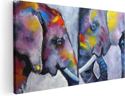 Artaza Canvas Schilderij Olifant - 40x20 cm - Klein - Wanddecoratie Abstract - Muurdecoratie Olifanten - Schilderijen Op Canvas Kleurrijk