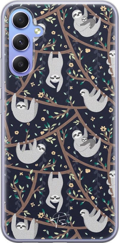 Hoesje geschikt voor Samsung Galaxy A34 - Luiaard - Soft Case - TPU - Print - Zwart - Mooie Telefoonhoesjes