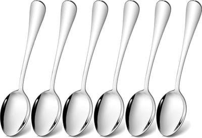 Soeplepels, 6 stuks 20.5 cm roestvrij staal eetlepels en dinerlepels, dessertlepels, zilverwerk vaatwasmachinebestendig