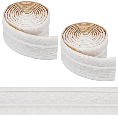 Allecto - Zelfklevende Plinten - Wanddecoratie - Perfecte afwerking - Wit Vintage - 3D Foam Moulding - Eenvoudig aan te brengen - Geschikt voor el