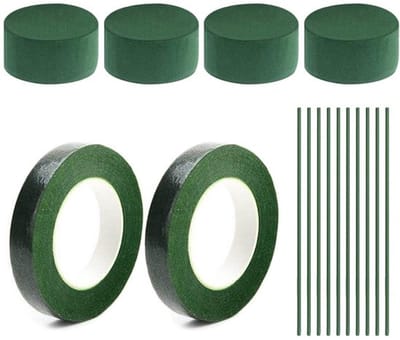 Dailygoods- Boeket-set 4 Stuks - Bloemenschuim - Plakband 2 Rollen - Bloemenpalen 10 Stuks - Accessoires - Doe-het-zelf Decoratie - Bloemschikset