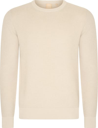 Mario Russo Waffle Pullover - Trui Heren - Sweater Heren - Beige/Ecru - M
