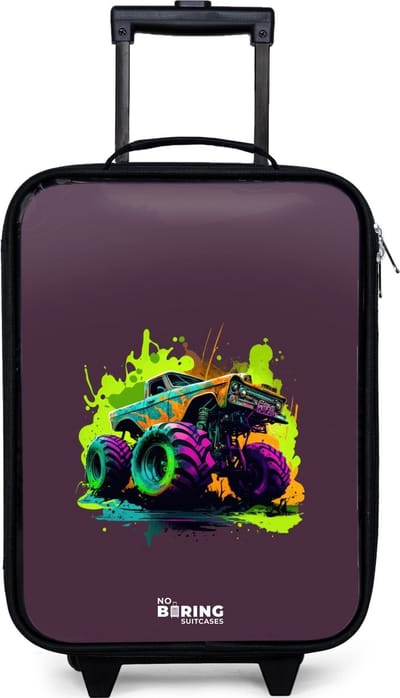 NoBoringSuitcases.com® - Kinderkoffer jongen - Kindertrolley meisje - Neon Wheels - Koffer kind lichtgewicht - Reiskoffer trolley voor kinderen - Koffertje met lichtgevende wieltjes - Rolkoffer zwart