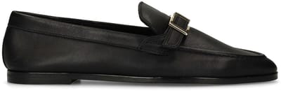 Manfield - Dames - Zwarte leren loafers met goudkleurig detail - Maat 36