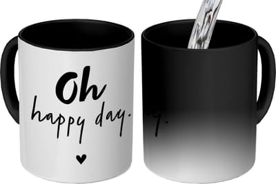 Magische Mok - Foto op Warmte Mokken - Koffiemok - Quotes - Oh happy day - Spreuken - Geluk - Magic Mok - Beker - 350 ML - Theemok - Mok met tekst